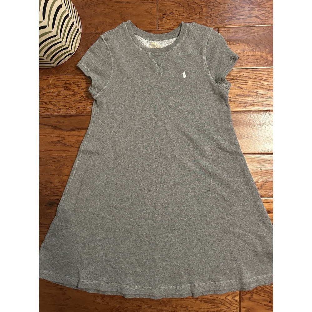 Polo Ralph Lauren Girls Large 12-14 Heather Gray French Terry Dress Pony Logo